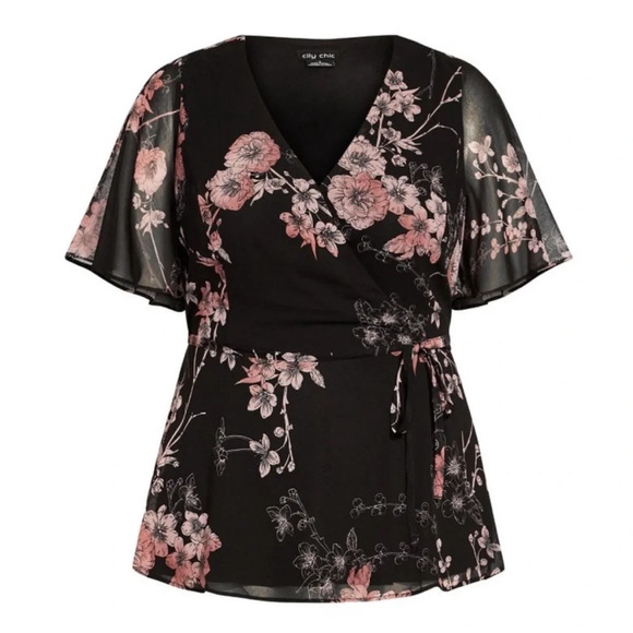 EUC City Chic Blossom Love Top, Size S/16, Black - Picture 3 of 9